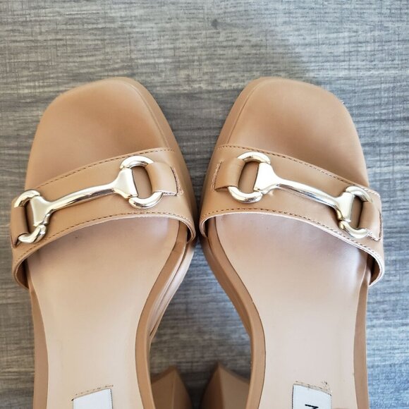 Steve Madden Cienna Horsebit Leather Chunky Heeled Sandals Tan Women's 7 Neutral - Picture 6 of 11